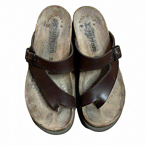 MEPHISTO Helen Sandals Dark Brown‎ Leather Women Size 38 - Picture 1 of 11